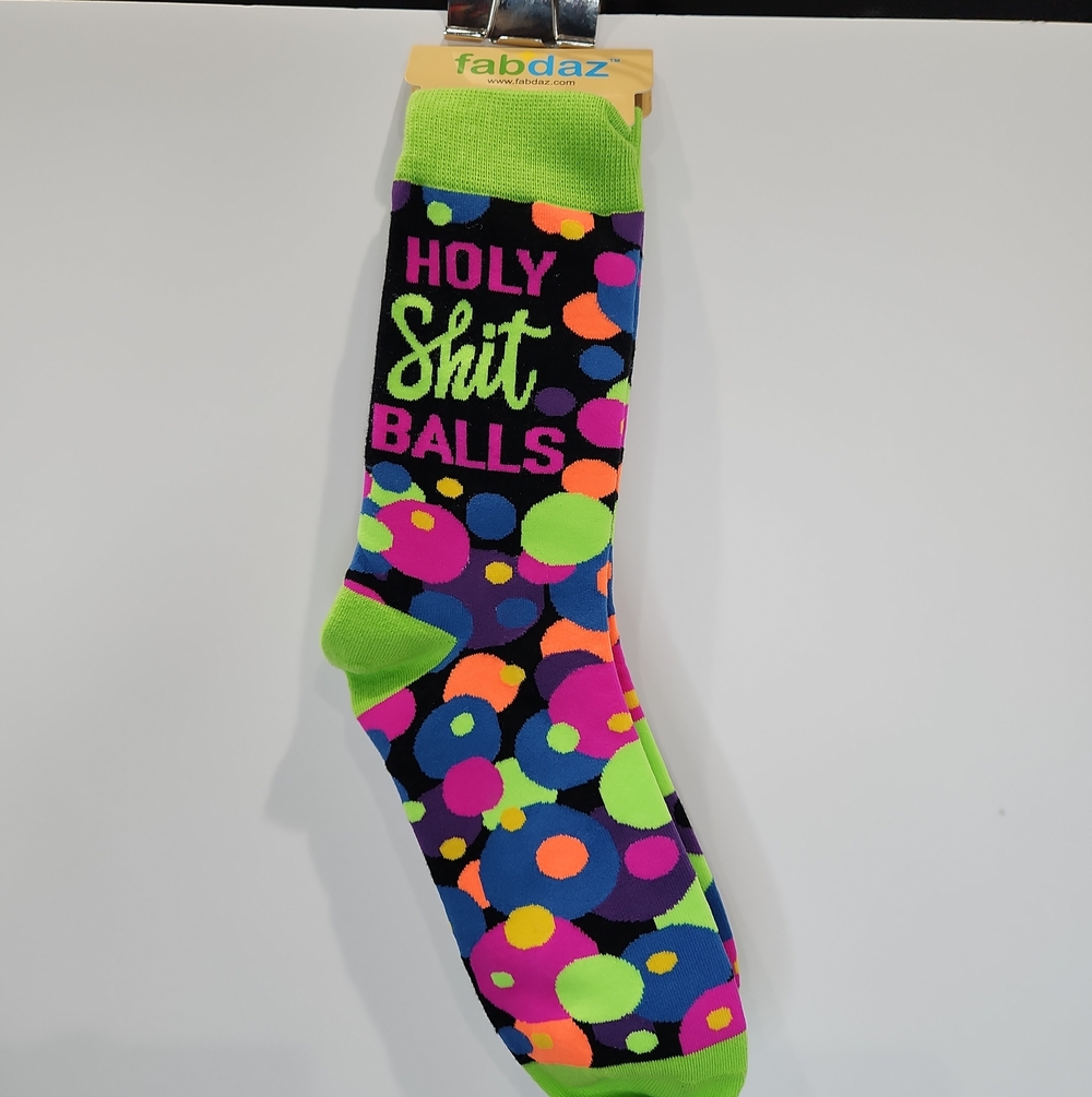 Fabdaz Menβs 'Holy Shit Balls' Neon Dot Crew Socks - Black/Neon Green